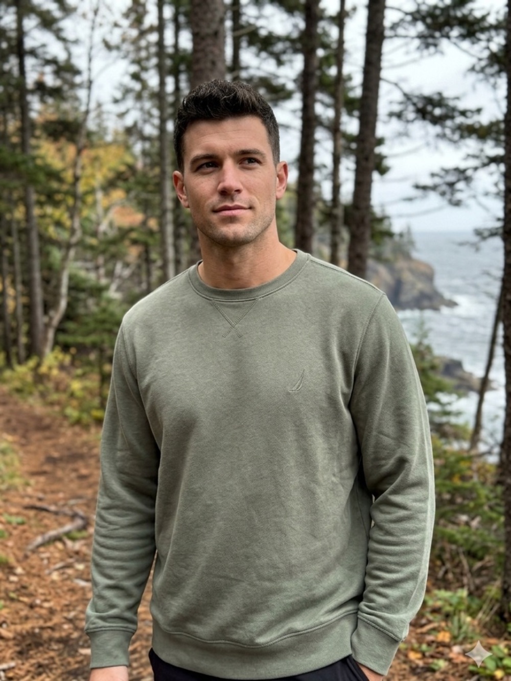 Nautica Men’s Olive Green Crewneck Sweatshirt Pullover Logo Sz L Classic